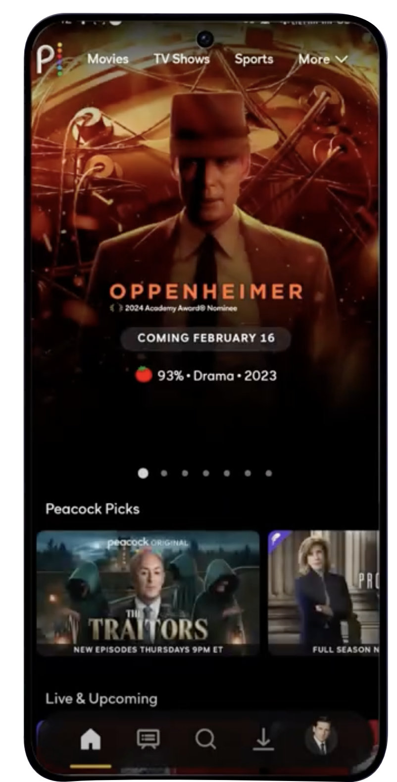 Peacock TV app on phone